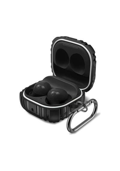Samsung Galaxy Buds 2 İçin Kılıf Military Darbe Emici + Askılık Siyah Buds 2 İle Uyumlu Kılıf - Siyah