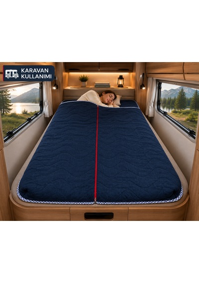 Zish Tekstil Flexı Evo 140x200 Tulumlu Katlanır Kamp Yatağı Karavan, Misafir Ve Anne Yanı Yatağı Koyu Mavi