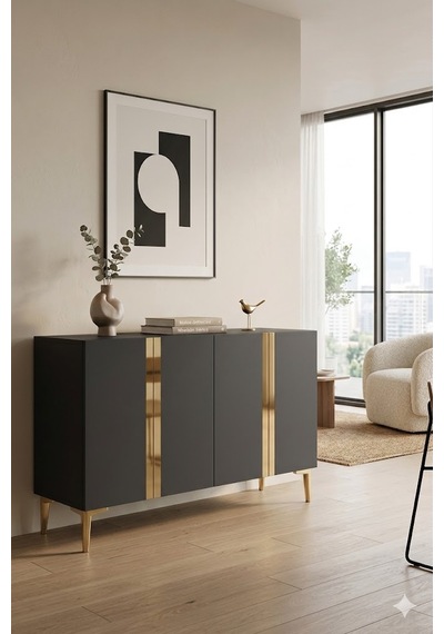 Ka1298ag Anka Konsol Ve Tv Sehpası Antrasit-gold 120cm