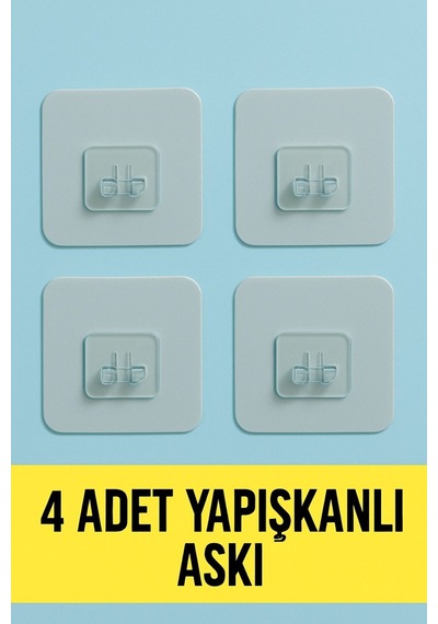 4 Adet 7x7cm Yedek Süper Güçlü Yapışkanlı Askı, 20kg Banyo - Mutfak Raf Tutucu Sticker, Delmesiz Şef Diğer