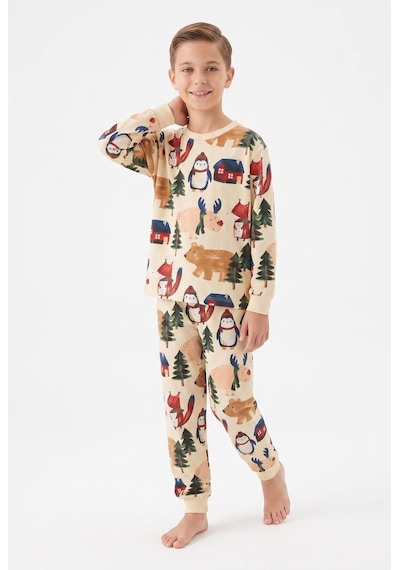 Bunny Hopp Kız Ve Erkek Çocuk Uzun Kollu Pijama Takımı %100 Pamuk Bej Kış Ormanı Ve Yılbaşı Desenli Penye Bunny Hopp Kız Ve Erkek Çocuk Uzun Kollu Pijama Takımı %100 Pamuk Bej Kış Ormanı Ve Yılbaşı Desenli Penye