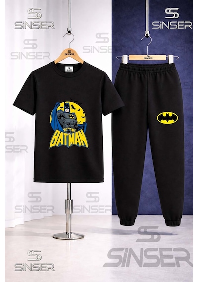 Ss Sinser Çocuk Batman Daırede Alt Yazılı Baskılı Tişort Eşofman Takımı Siyah