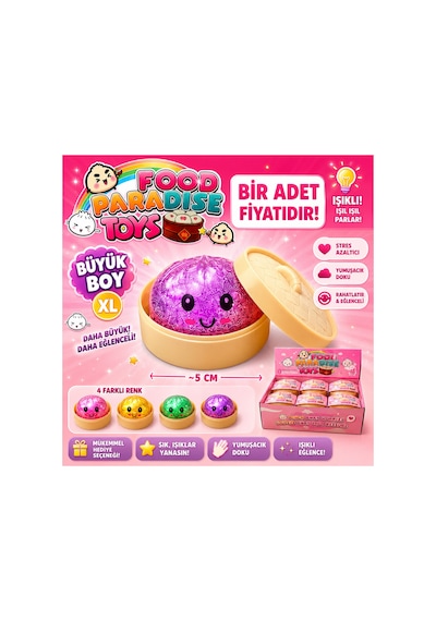 Işıklı Yeni Serii Dumpling Squishy Simli Model Büyük Boy Çin Mantısı Sukişi Özel Seri Kutulu Çok Renkli