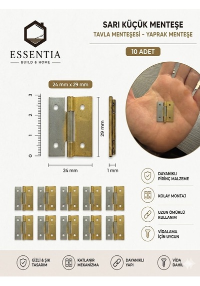 24x29 Mm Metal Yaprak Menteşe Mini Kutu Ve Tavla İçin 10 Adet Gold-krom