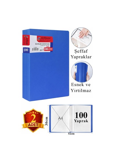 Mavi Sunum Dosyası 100 Lü 2 Adet Poşet Dosyalı Katalog Dosyası 100 Poşetli Kendinden Dosya Plastik Kapaklı