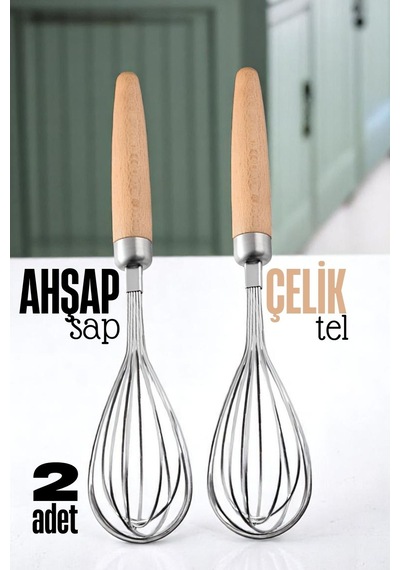 Ahşap Saplı Çelik Çırpıcı - Yumurta Ve Sos Çırpıcı, Mutfak Çırpıcısı, Çırpma Teli 721639 Çelik Diğer