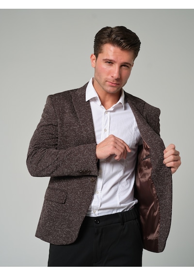 Bonesti Erkek Slim Fit Blazer Ceket Kahverengi Desenli