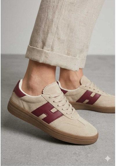 Mcdark Kadın Bej Bordo Süet Sneaker Ayakkabı