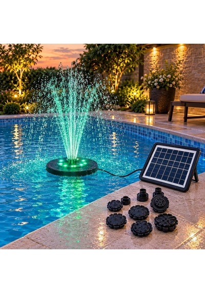 Tr Güneş Enerjili Rgb Led Işıklı Havuz Fıskiyesi - Solar Panelli Yüzer Fıskiye Çoklu Püskürtme Başlıklı G