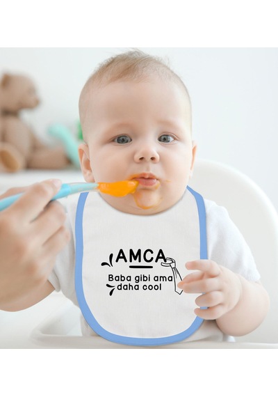 BK Kids Amca Baba Gibi Tasarımlı Mavi Bebek Mama Önlüğü-1