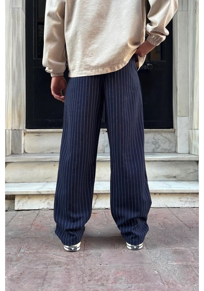 Flaw Atelier Çizgili Vintage Kumaş Pantolon Lacivert Lacivert Flaw Atelier Çizgili Vintage Kumaş Pantolon Lacivert Lacivert