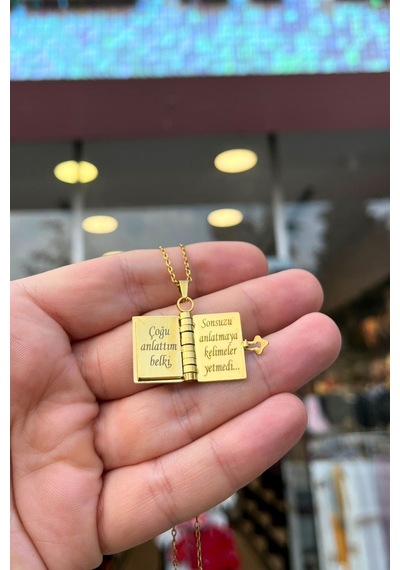 Sevgiliye Özel Tasarım Şiirli Kitap Kolye Sensiz Kışları Yazdım, ... Altın