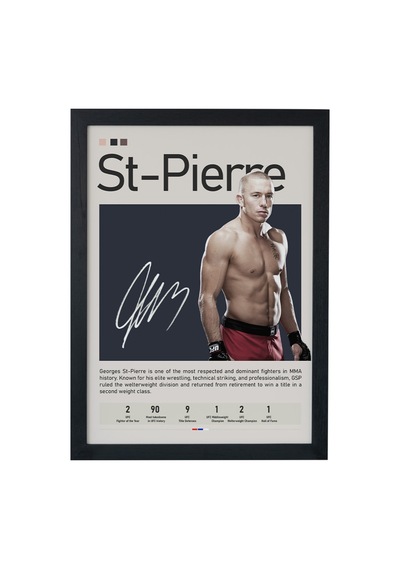 Georges St-pierre Ahşap Çerçeveli Poster Tablo Gsp Şampiyon Tasarım Siyah