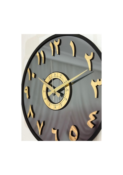 Pey Aksesuar Aynalı Duvar Saati Gerçek Ayna 40 Cm Modern Tasarım Siyah-gold-füme-arapça