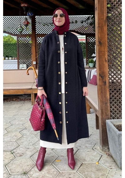 Rabia Şamlı Yakut Angora Triko Kap Siyah Çok Renkli