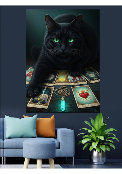Siyah Panter Kara Kedi Tarot Kartları Dekoratif Kanvas - Mdf Ahşap Tablo