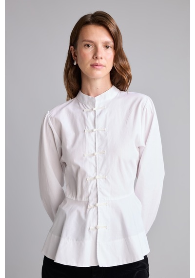 Defacto Fitted Hakim Yaka Peplum Poplin Uzun Kollu Gömlek I8193ax26auwt79 Beyaz-wt79