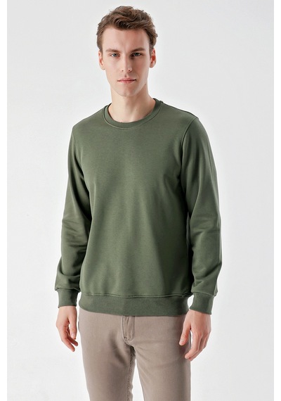 Morven Erkek Yeşil Basic Bisiklet Yaka Sweat-shirt Yeşil
