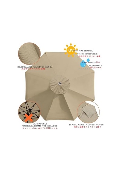 6 Veya 8 Kanallı Bahçe Şemsiyesi İçin Yedek Kılıf, Upf 50+ Güneş Koruması, Veranda Şemsiyesi İçin Yedek Kumaş Haki, 8 Balina, 7 M/106 İnç Diğer