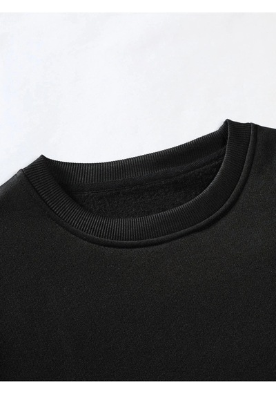 Unisex Oversize Lightning Baskılı Bisiklet Yaka Sweatshirt Siyah