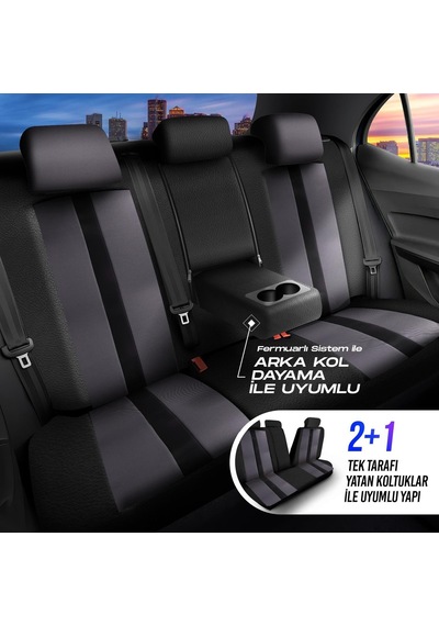 Panda Kapadokya Serisi Jakar Kumaş Oto Koltuk Kılıfı Tam Set Füme - Siyah