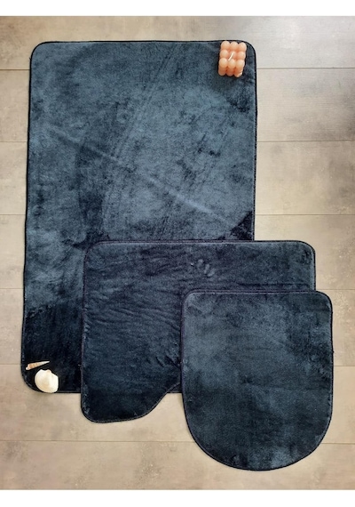 Ultrasoft Düz Lacivert 3'lü Banyo Halısı Paspası Seti, Kaymaz Deri Tabanlı, Yıkanabilir Klozet Takımı Çok Renkli