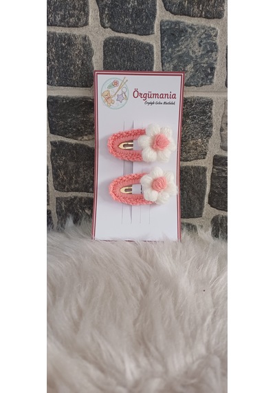 Çıtçıtlı Papatya Toka- Örgü Çiçek Toka Pembe