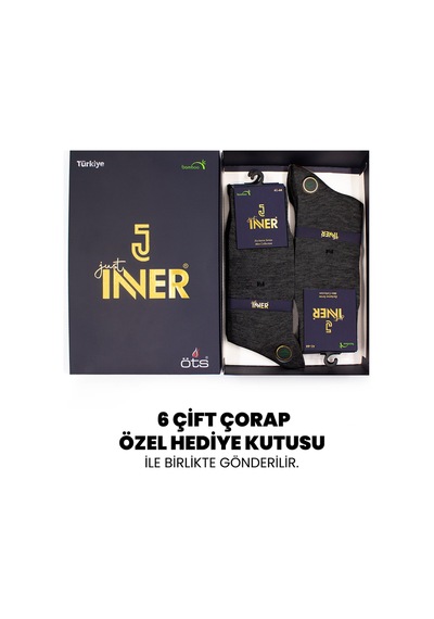 Just Inner Erkek 6 Lı Bambu Çorap Kışlık Terletmez Yapı 11600 Antrasit