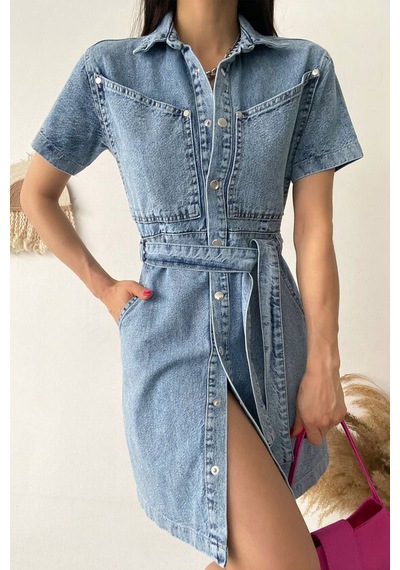 Noa & Noa Kadın Kemerli Düğmeli Denim Elbise Şehirli & Vücuda Oturan Stil Mavi Noa & Noa Kadın Kemerli Düğmeli Denim Elbise Şehirli & Vücuda Oturan Stil Mavi
