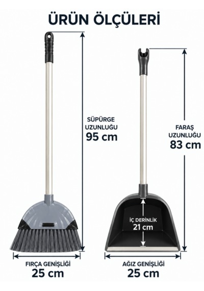 Beylini Saplı Faraşlı Süpürge Seti Ev Temizlik Pratik Taraklı Uzun Tüy Toz Toplama Seti