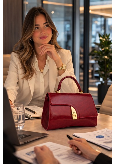 Dukidaso Şarap Modern Formlu Gold Detaylı Kadın El Çantası Şarap T8304 Şarap Kırmızısı
