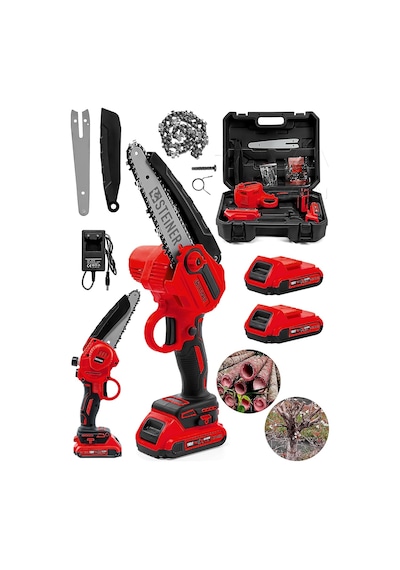 Alman 198 Vf 10 Ah 25 Cm Bakır Sargılı Akülü Dal Kesme Budama Testere Bıçkı Makinesi Kırmızı