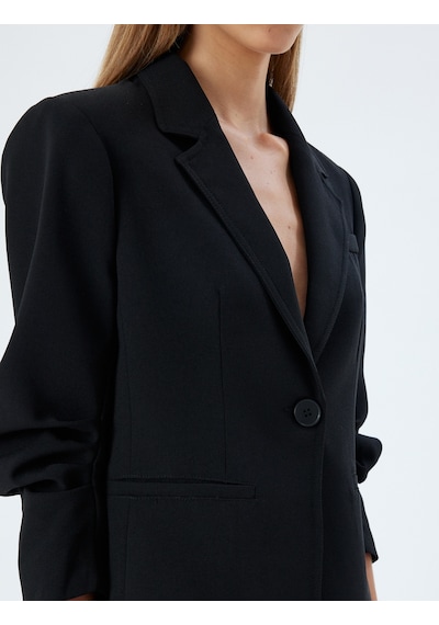 Koton Klasik Blazer Ceket 3/4 Kol Kruvaze Cepli Regular Fit Siyah 5wak50071uw Siyah