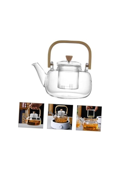 Bambu Saplı Isıya Dayanıklı Borosilikat Cam Süzgeçli Demlik 1000ml, Isıya Dayanıklı Cam Bitki Çayı Demliği 1 Diğer
