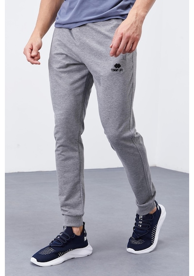 Tommy Life Gri Melanj Fermuar Cepli Dar Kalıp Jogger Erkek Eşofman Alt - 84343 GB MELANJ