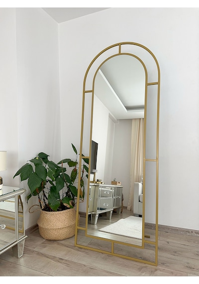 Effe Gold Metal Çerçeveli 180x70 Cm Pencere Model Oval Ayaklı Boy Aynası