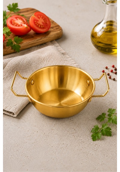 Paslanmaz Çelik Gold Çift Kulplu Derin Sahan Pişirme Ve Sunum Tavası 12 Cm