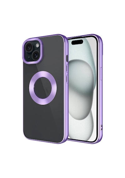Noktaks - İphone 15 Uyumlu Kılıf Kamera Çerçeveli Logo Gösteren Omega Kapak - Lila - T29794