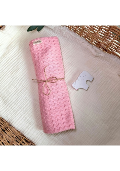 Yenidoğan Bebek Battaniyesi, Organik %100 Pamuk Bebek Pikesi, Çok Amaçlı Örtü, Pembe-sarı, 75x75 Cm
