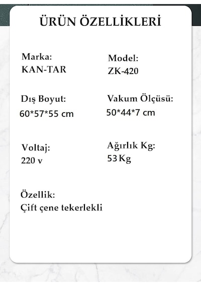 Kan-Tar ZK-420 Çift Çene Tekerlekli Vakum Paketleme Makinesi