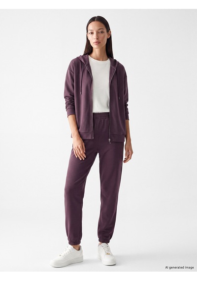 Lcw Everyday Mürdüm Soft Touch Oversize Kadın Fermuarlı Sweatshirt