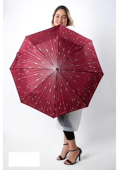 Newdaki Damla Desenli Fiberglass Güçlü Mekanizma Tam Otomatik Kadın Şemsiye Bordo