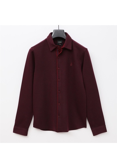 Erkek Şardonsuz Uzun Kol İnce Gömlek - Djg-1002 - Bordo Bordo