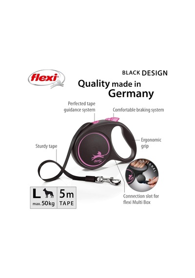 Flexi Black Design L Beden Pembe 5mt Şerit Tasma Genel
