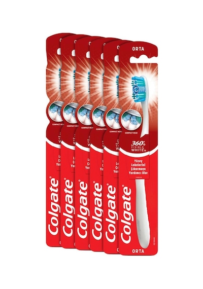Colgate 360 Visible White Beyazlatıcı Orta Diş Fırçası X6