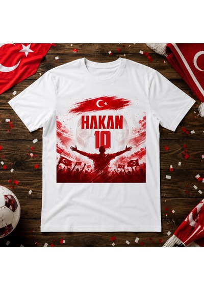 Bk Gift Kişiye Özel Türkiye Taraftar Temalı 2026 Dünya Kupası Tasarımlı Tişört-7, Tek Yürek Milli Takım Ruhu Beyaz