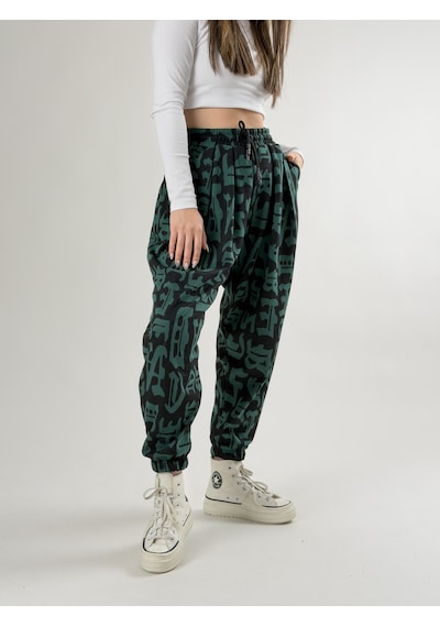 Cocopelli Chinese Desenli Yeşil Kadın Jogger Pantolon Coc2743 Yeşil