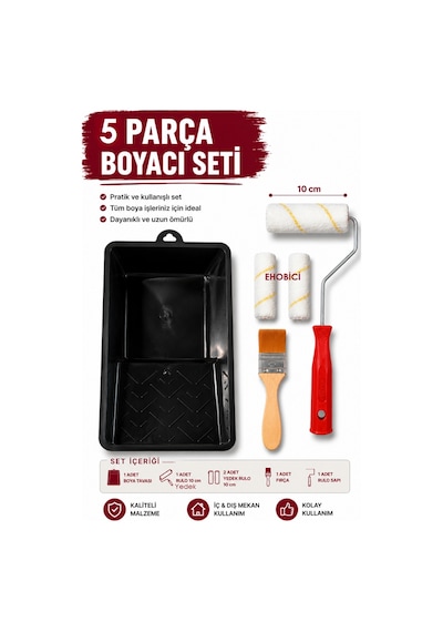Ehobici 5 Parça Boyacı Seti Saten Rulo Parmak Rulo