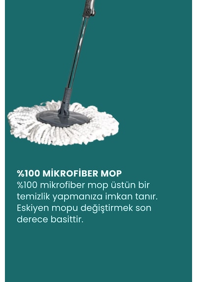 Grimorlife Döner Başlıklı Premium Mop Paspas Temizlik Seti 15lt- Döner Başlıklı Çelik Saplı-karma Renk