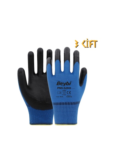 Beybi Polyester-nitril İş Eldiveni Pn5 Zebra No: 10 Mavi - 3 Çift